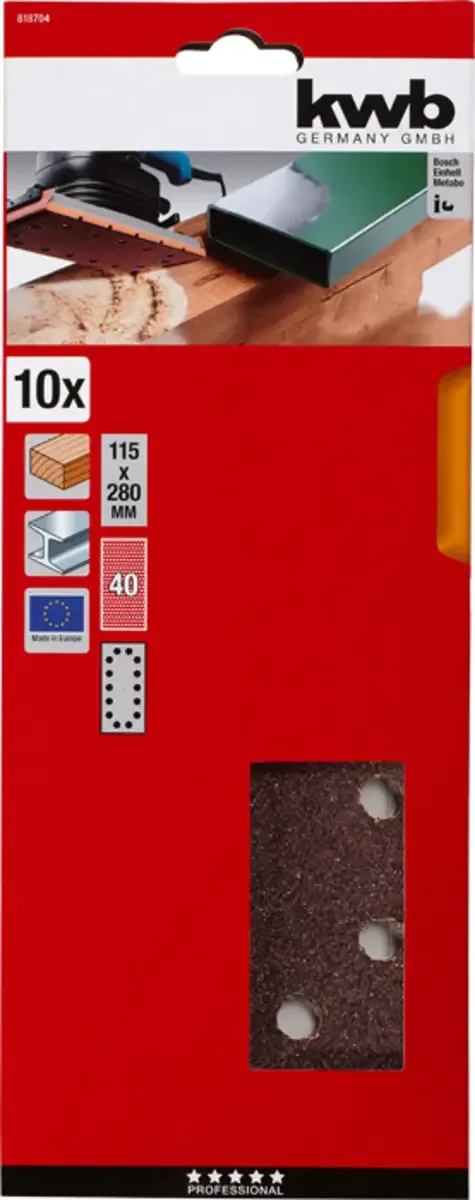 kwb 818704 Schleifpapier Körnung (num) 40 (L x B) 280 mm x 115 mm 10 St. fra KWB – produktbillede 3 af 3