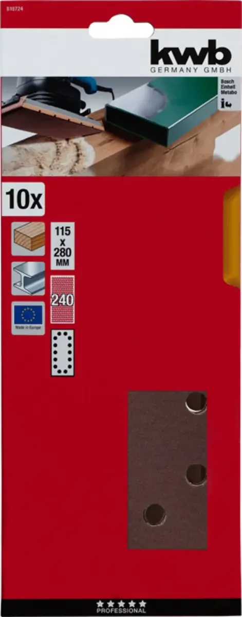kwb 818724 Papier abrasif Grain 240 (L x l) 280 mm x 115 mm 10 pc(s) de KWB – image du produit 3 sur 3