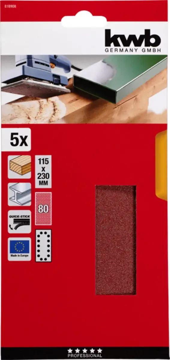 kwb 818908 Schleifpapier Körnung (num) 80 (L x B) 230 mm x 115 mm 5 St. de KWB – image du produit 3 sur 3