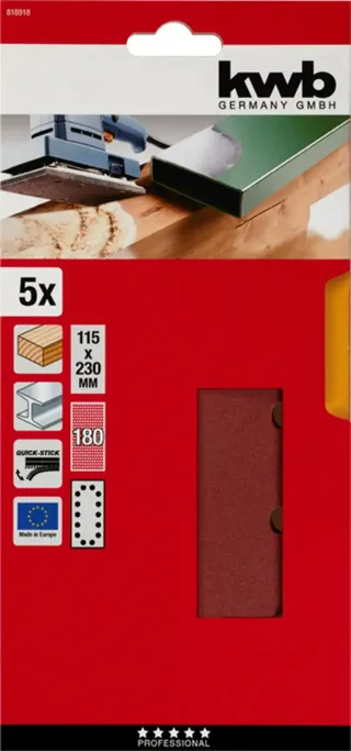 kwb 818918 Papier abrasif Grain 180 (L x l) 230 mm x 115 mm 5 pc(s) de KWB – image du produit 3 sur 3