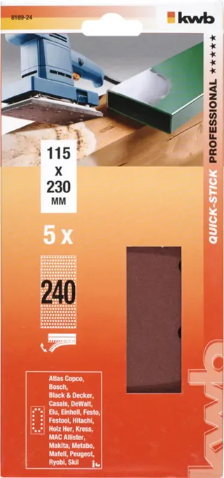 kwb 818924 Schleifpapier Körnung (num) 240 (L x B) 230 mm x 115 mm 5 St. de KWB – image du produit 3 sur 3