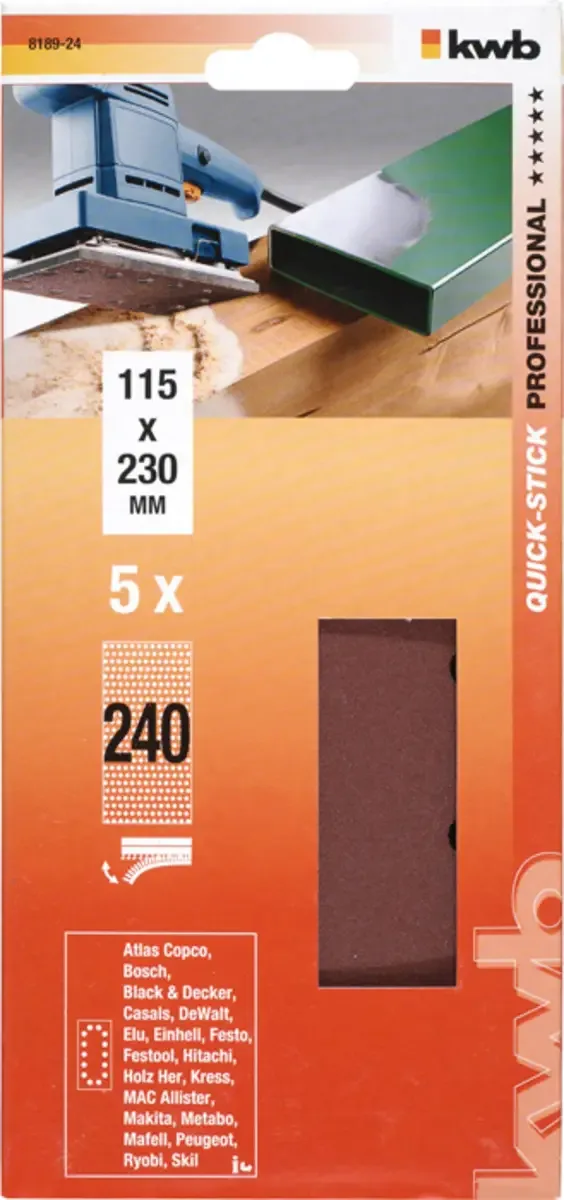 kwb 818924 Schleifpapier Körnung (num) 240 (L x B) 230 mm x 115 mm 5 St. de KWB – image du produit 3 sur 3