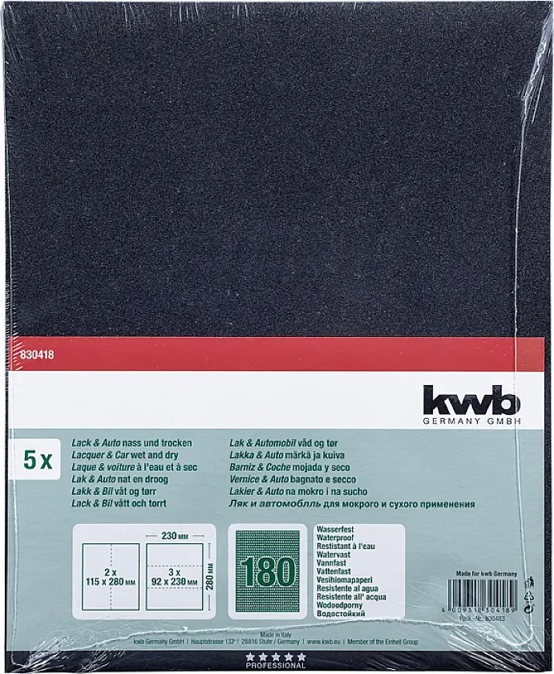 kwb 830418 Papier abrasif Grain 180 (L x l) 280 mm x 230 mm 5 pc(s) de KWB – image du produit 3 sur 3