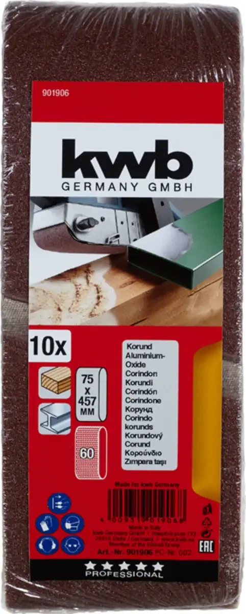 kwb 901906 Schleifband-Set Körnung (num) 60 (L x B) 457 mm x 75 mm 10 St. von KWB – Produktbild 3 von 3