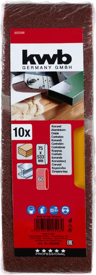 kwb 902506 Schleifband-Set Körnung (num) 60 (L x B) 533 mm x 75 mm 10 St. de KWB – image du produit 3 sur 3