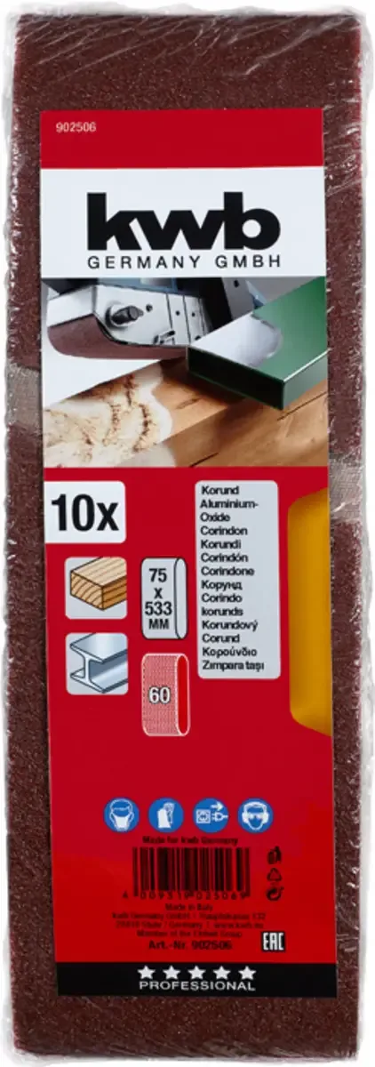 kwb 902506 Schleifband-Set Körnung (num) 60 (L x B) 533 mm x 75 mm 10 St. de KWB – image du produit 3 sur 3