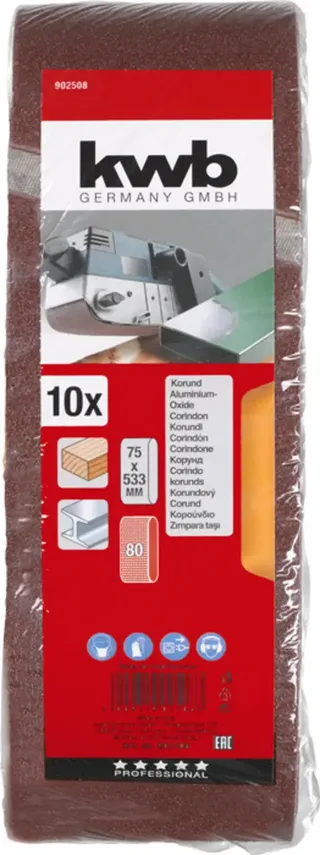 kwb 902508 Schleifband-Set Körnung (num) 80 (L x B) 533 mm x 75 mm 10 St. de KWB – image du produit 3 sur 3