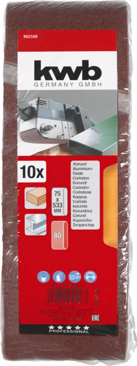 kwb 902508 Schleifband-Set Körnung (num) 80 (L x B) 533 mm x 75 mm 10 St. de KWB – image du produit 3 sur 3