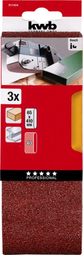 kwb 911404 Schleifband-Set Körnung (num) 40 (L x B) 410 mm x 65 mm 3 St. de KWB – image du produit 3 sur 3