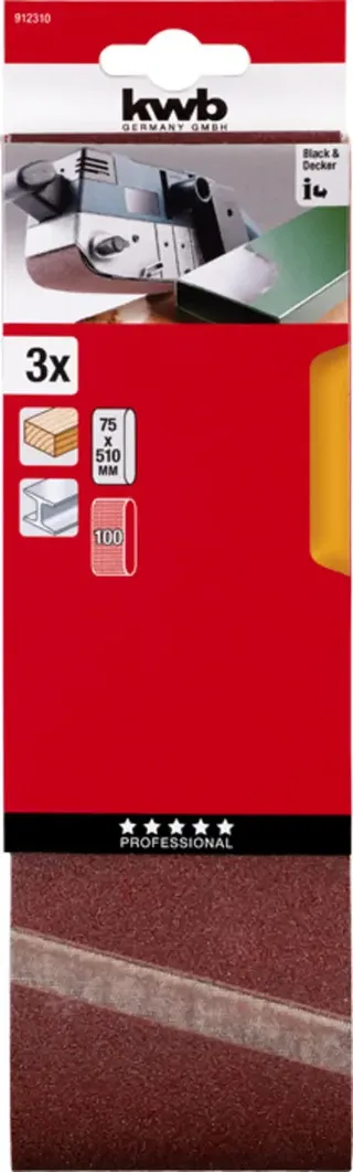 kwb 912310 Schleifband-Set Körnung (num) 100 (L x B) 510 mm x 75 mm 3 St. de KWB – image du produit 3 sur 3