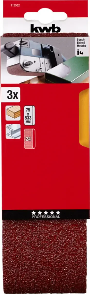 kwb 912502 Schleifband-Set Körnung (num) 24 (L x B) 533 mm x 75 mm 3 St. von KWB – Produktbild 3 von 3
