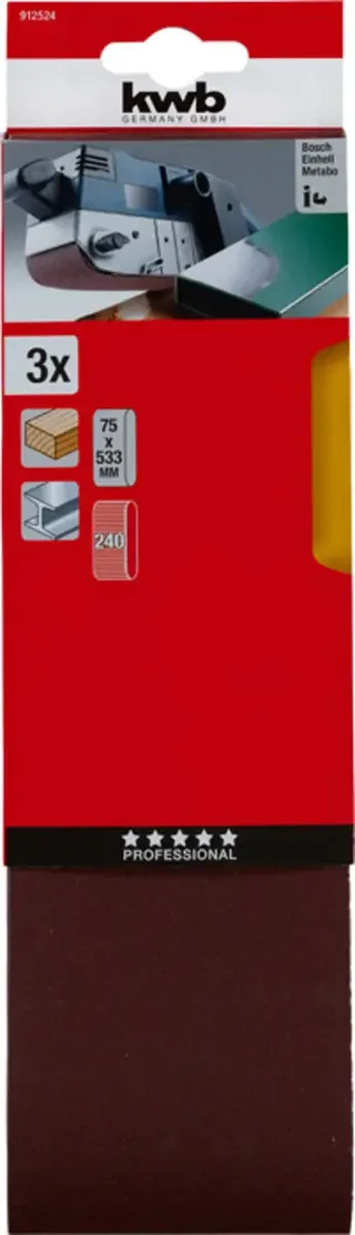 kwb 912524 Schleifband-Set Körnung (num) 240 (L x B) 533 mm x 75 mm 3 St. de KWB – image du produit 3 sur 3