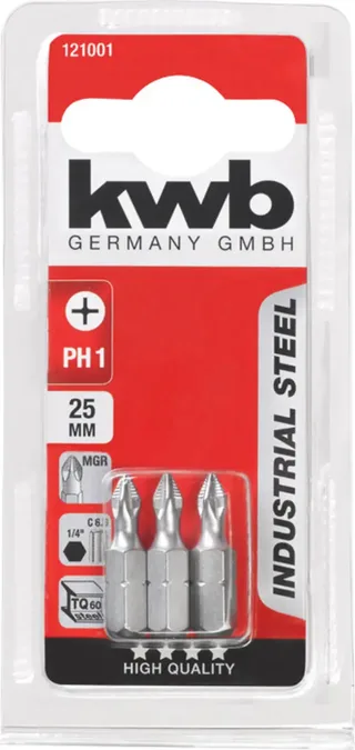 Schroefbit - PH1 - Phillips 1 - 25mm - 3 stuks by KWB – product image 3 of 3