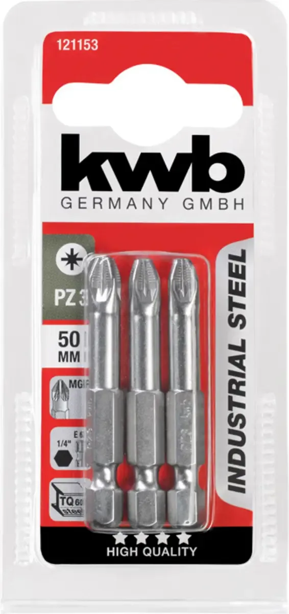 schroefbit - PZ 3 - Pozidriv 3 - Lengte 50 mm - Industriestaal - 3 stuks by KWB – product image 3 of 3