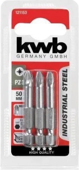 schroefbit - PZ 3 - Pozidriv 3 - Lengte 50 mm - Industriestaal - 3 stuks by KWB – product image 1 of 3