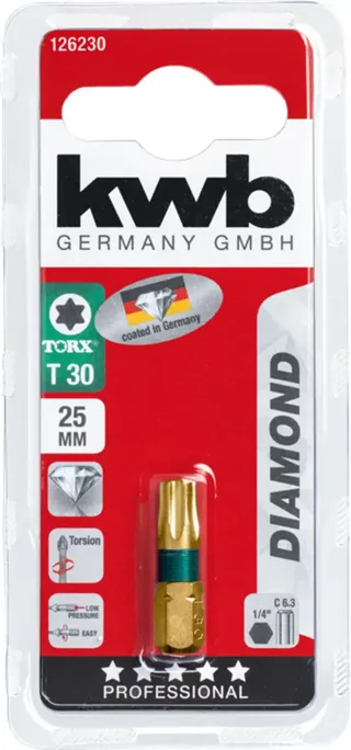 schroefbit T 30 - Torx 30 - Diamond - Lengte 25 mm - 1/4" schacht - 126230 von KWB – Produktbild 3 von 3