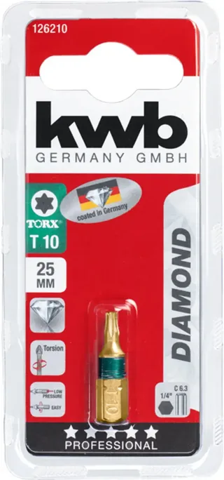 schroefbit T10 - Torx 10 - Diamond series - Hoge torsieweerstand - 1/4" zeskant schacht - 126210 de KWB – image du produit 3 sur 3