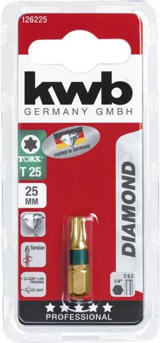 schroefbit T25 - Torx 25 - Diamond series - Hoge torsieweerstand - 1/4" zeskant schacht - 126225 de KWB – image du produit 3 sur 3