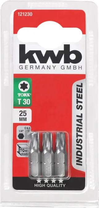 Schroefbits Torx 25mm - 3 stuks - Torx 30 van KWB – productafbeelding 3 van 3