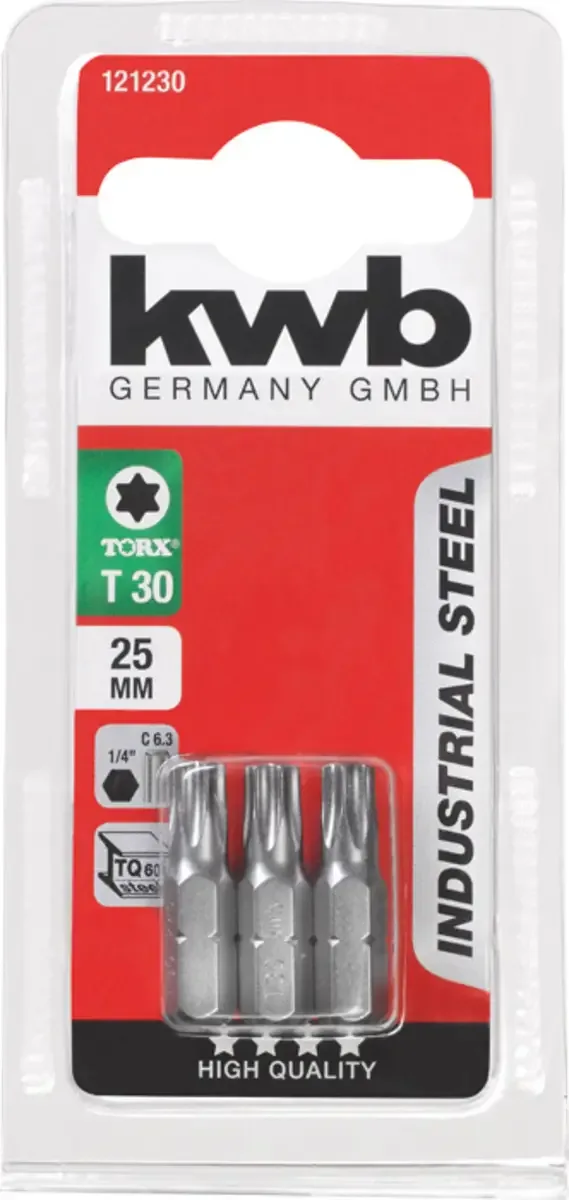 Schroefbits Torx 25mm - 3 stuks - Torx 30 van KWB – productafbeelding 3 van 3