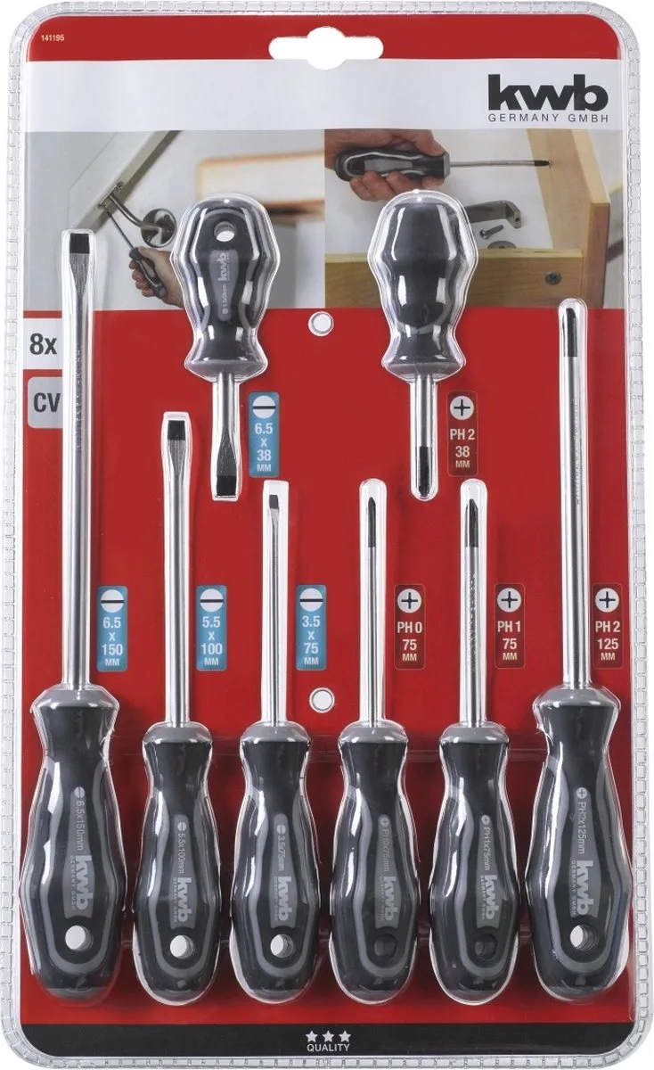 Schroevendraaierset 8-delig van KWB, Rood – productafbeelding