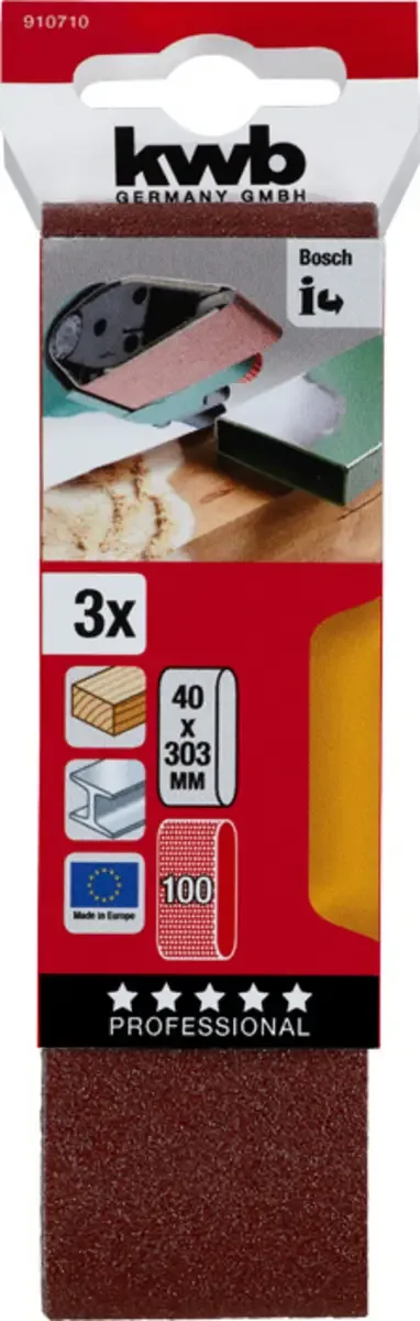 schuurband 40 x 305 mm - Korrel 100 - 910710 - 3 stuks de KWB – image du produit 3 sur 3