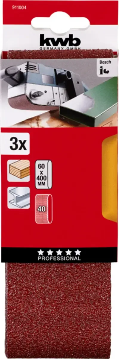schuurband 60 x 400 mm - Korrel 40 - 911004 - 3 stuks de KWB – image du produit 3 sur 3