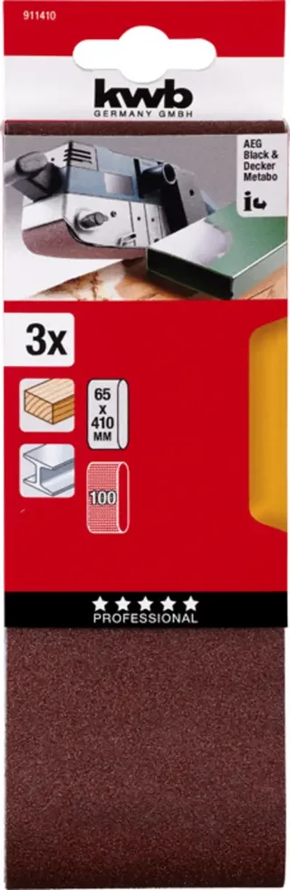 schuurband 65 x 410 mm - Korrel 100 - 911410 - 3 stuks de KWB – image du produit 3 sur 3