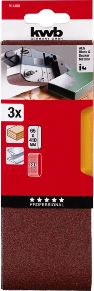 schuurband 65 x 410 mm - Korrel 80 - 911408 - 3 stuks de KWB – image du produit 3 sur 3