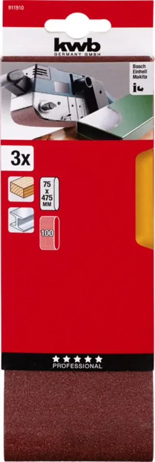 schuurband 75 x 457 mm - Korrel 100 - 911910 - 3 stuks de KWB – image du produit 3 sur 3