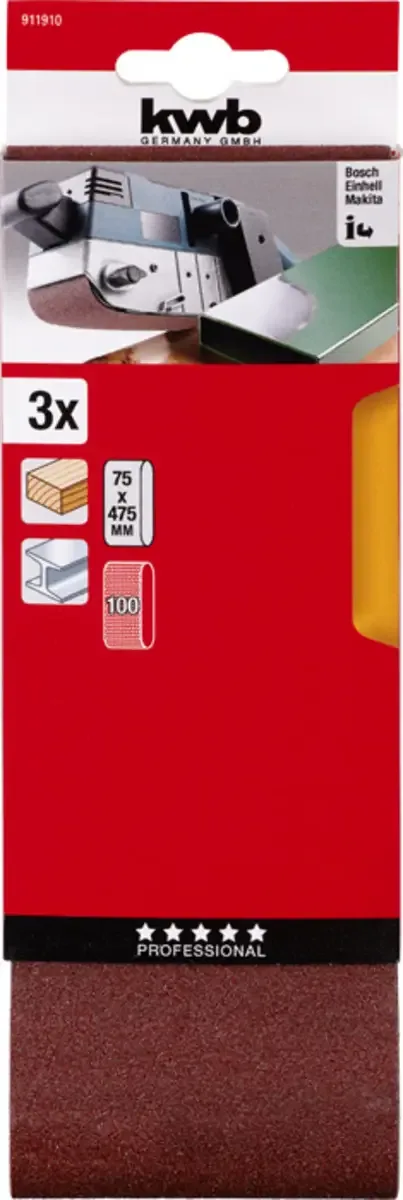 schuurband 75 x 457 mm - Korrel 100 - 911910 - 3 stuks de KWB – image du produit 3 sur 3