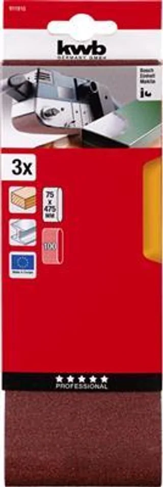 schuurband 75 x 457 mm - Korrel 100 - 911910 - 3 stuks de KWB – image du produit 1 sur 3