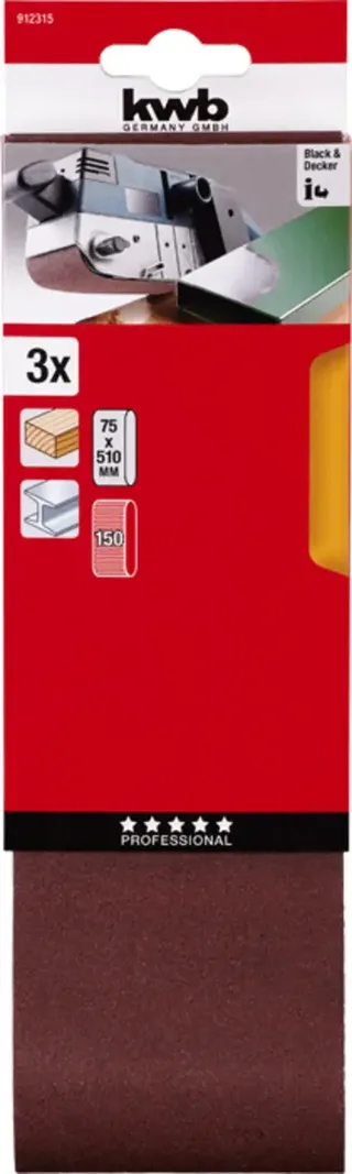 schuurband 75 x 510 mm - Korrel 150 - 912315 - 3 stuks de KWB – image du produit 3 sur 3