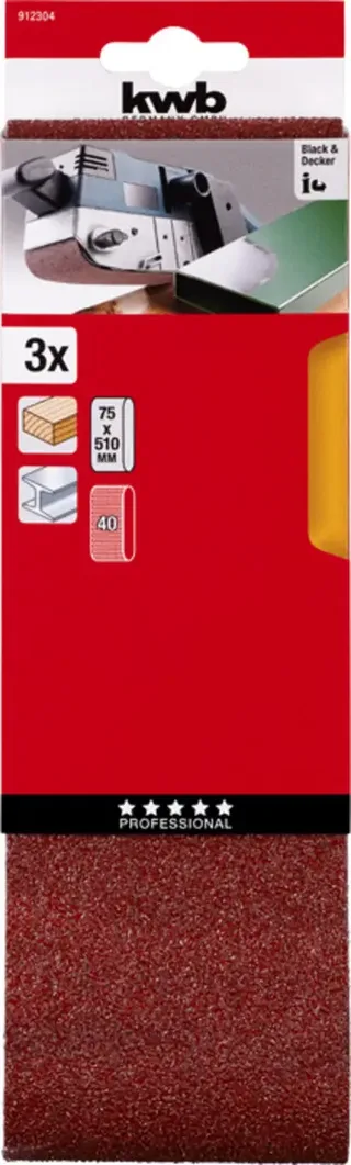 schuurband 75 x 510 mm - Korrel 40 - 912304 - 3 stuks fra KWB – produktbillede 3 af 3