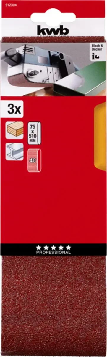 schuurband 75 x 510 mm - Korrel 40 - 912304 - 3 stuks fra KWB – produktbillede 3 af 3