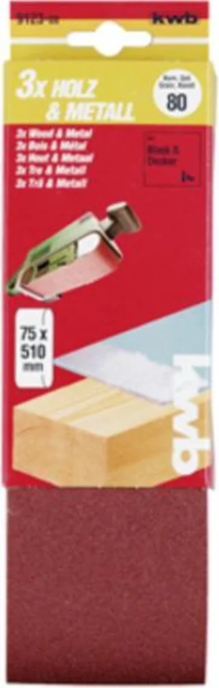 kwb 912308 Slibebånd-sæt Kornstørrelse 80 (L x B) 510 mm x 75 mm 3 stk von KWB – Produktbild 1 von 3