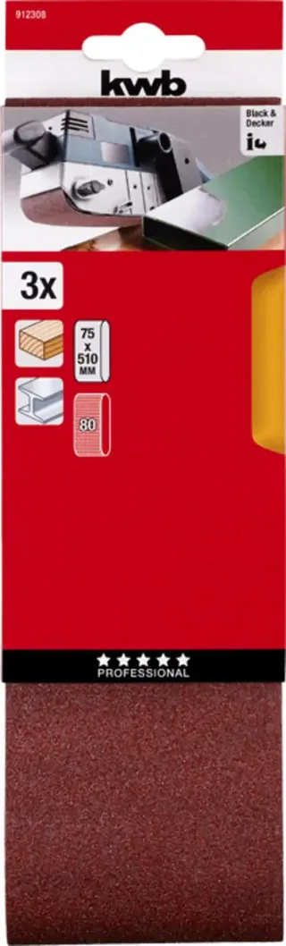 kwb 912308 Slibebånd-sæt Kornstørrelse 80 (L x B) 510 mm x 75 mm 3 stk von KWB – Produktbild 3 von 3