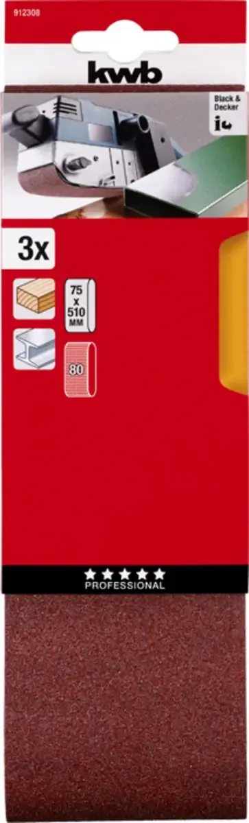 kwb 912308 Slibebånd-sæt Kornstørrelse 80 (L x B) 510 mm x 75 mm 3 stk von KWB – Produktbild 3 von 3