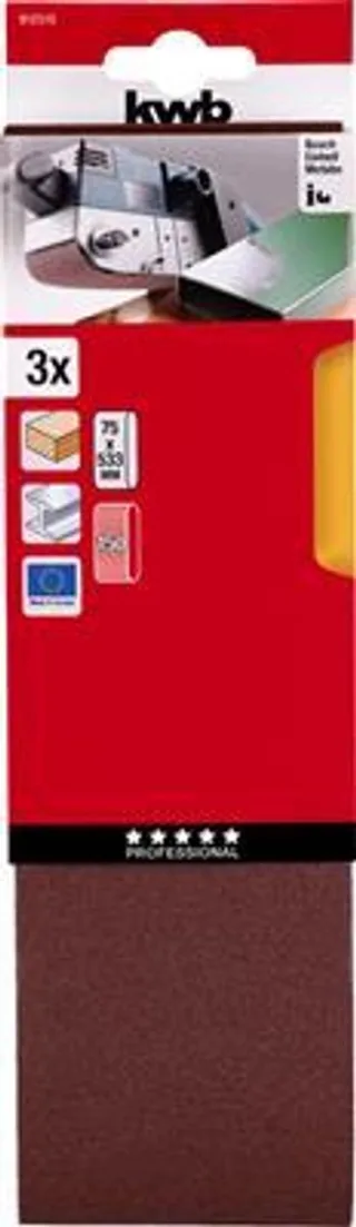 kwb 912515 Slibebånd-sæt Kornstørrelse 150 (L x B) 533 mm x 75 mm 3 stk von KWB – Produktbild 1 von 3