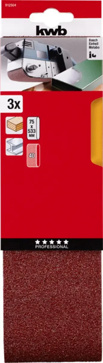 schuurband 75 x 533 mm - Korrel 40 - 912504 - 3 stuks by KWB – product image 3 of 3