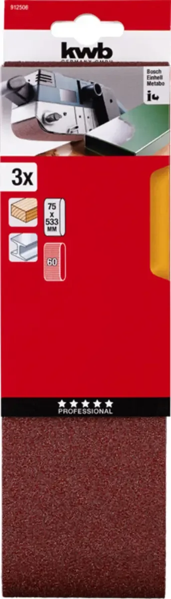 schuurband 75 x 533 mm - Korrel 60 - 912506 - 3 stuks by KWB – product image 3 of 3