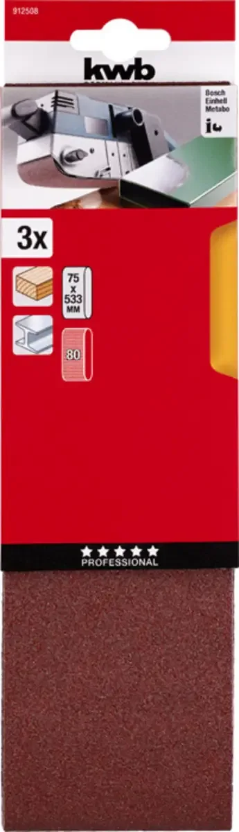 Schuurband - 75x533mm - K80 - 3 stuks von KWB – Produktbild 3 von 3