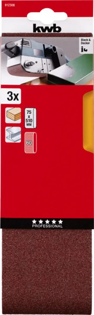 kwb 912306 Slibebånd-sæt Kornstørrelse 60 (L x B) 510 mm x 75 mm 3 stk von KWB – Produktbild 3 von 3