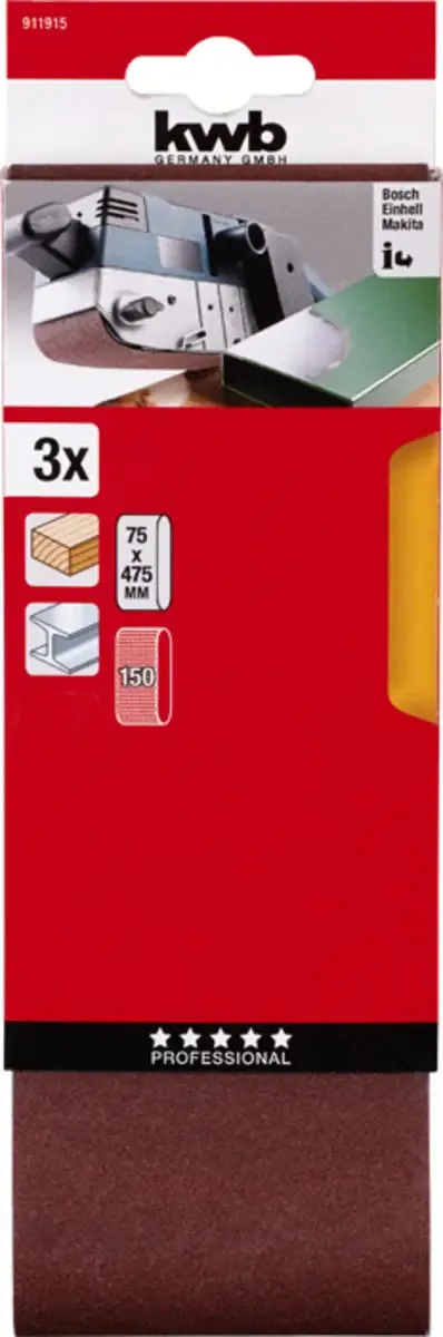 kwb 911915 Slibebånd-sæt Kornstørrelse 150 (L x B) 457 mm x 75 mm 3 stk von KWB – Produktbild 3 von 3