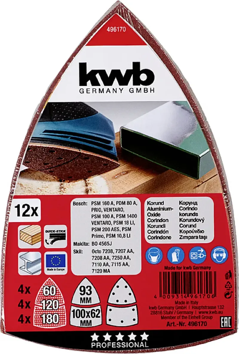 schuurschijf 100 x 62, 93 mm - Korrel 180 - Klittenbandhechting - 496170 - 12 stuks von KWB – Produktbild 3 von 3