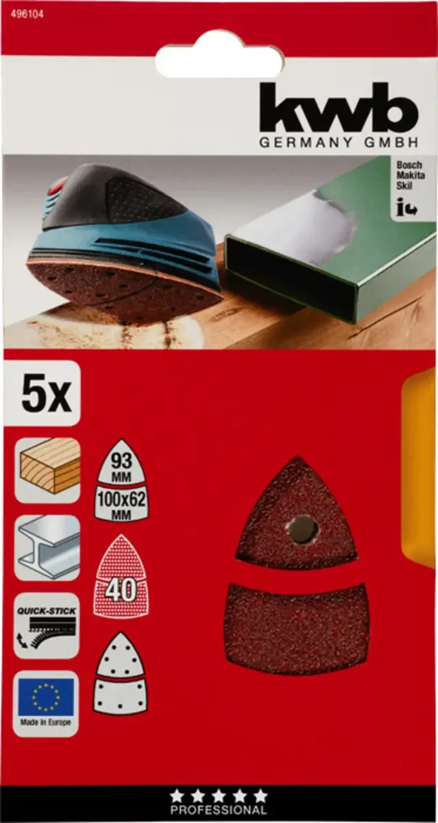 schuurschijf 100 x 62, 93 mm - Korrel 40 - Klittenbandhechting - 496104 - 5 stuks de KWB – image du produit 3 sur 3