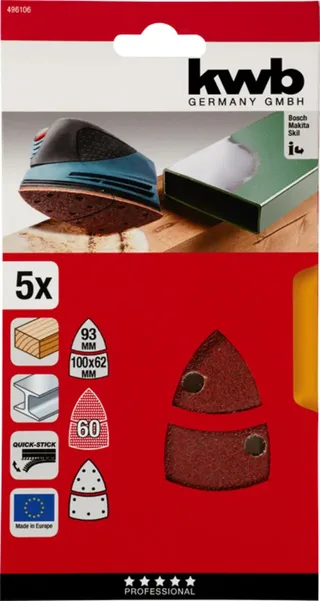 schuurschijf 100 x 62, 93 mm - Korrel 60 - Klittenbandhechting - 496106 - 5 stuks de KWB – image du produit 3 sur 3