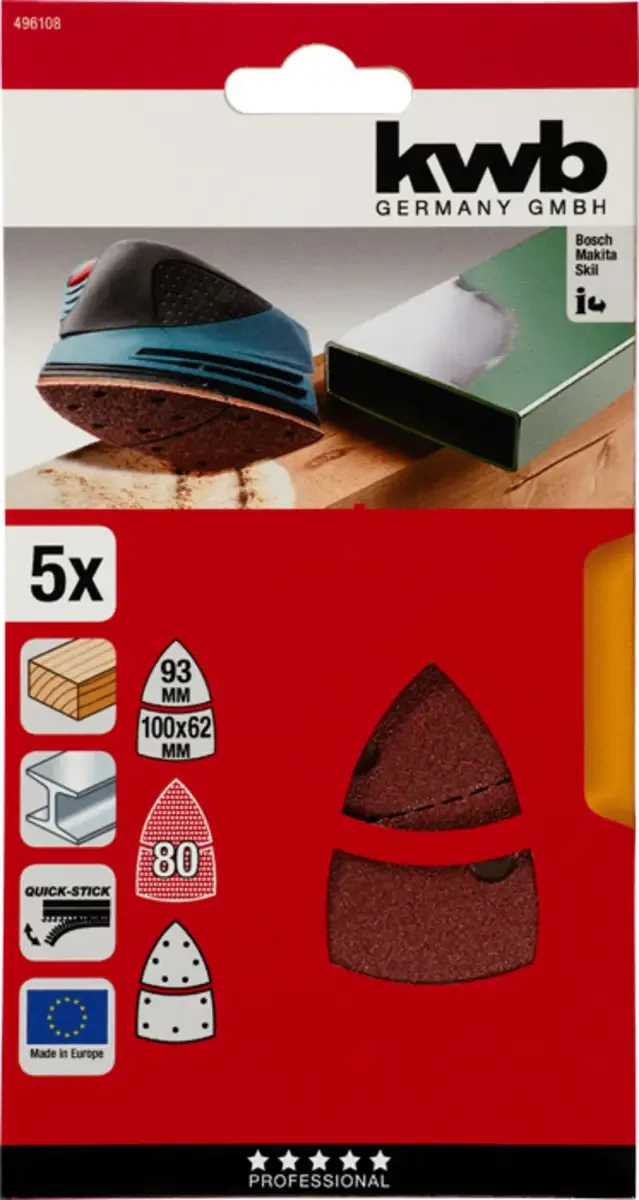 schuurschijf 100 x 62, 93 mm - Korrel 80 - Klittenbandhechting - 496108 - 5 stuks de KWB – image du produit 3 sur 3