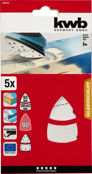 schuurschijf 100 x 62, 93 mm - Korrel 80 - Klittenbandhechting - 496808 - 5 stuks von KWB – Produktbild 3 von 3