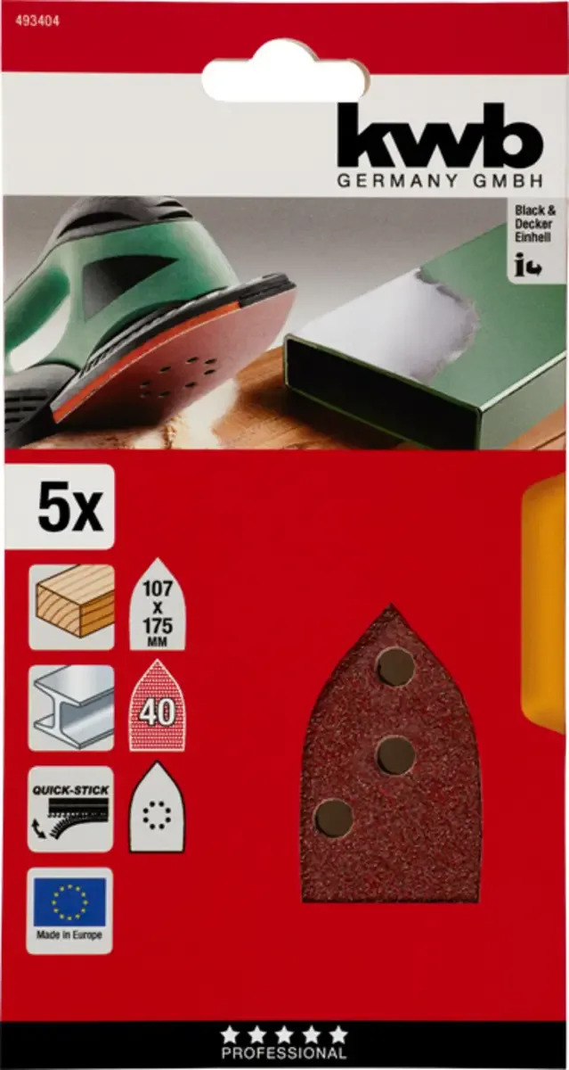 schuurschijf 107 x 175 mm - Korrel 40 - Klittenbandhechting - 493404 - 5 stuks by KWB – product image 3 of 3